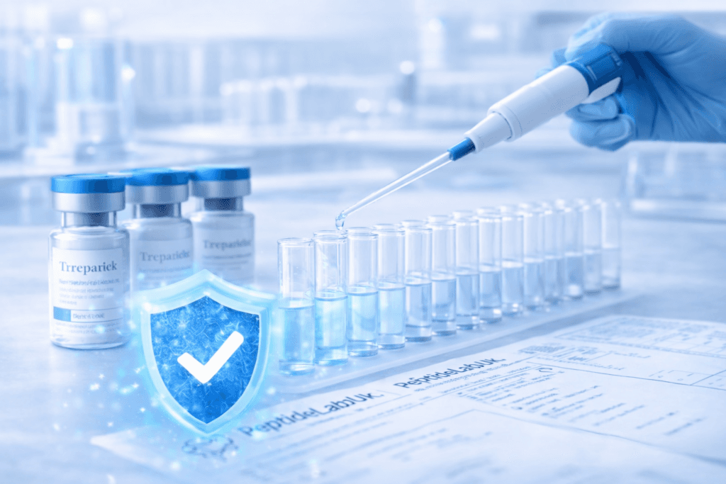 Laboratory pipette, sample vials and verification symbol