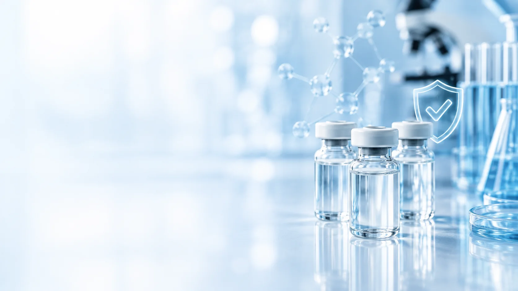 Unbranded research vials in a bright analytical laboratory